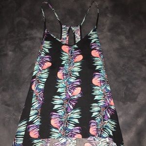 Black Tank Top W/ Colorful Hawaiian Pattern